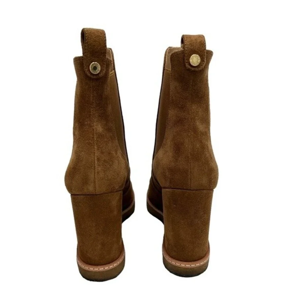 VERONICA BEARD Wedge Chelsea Boots Suede hazel wood Tan Pull on Booties Size 9